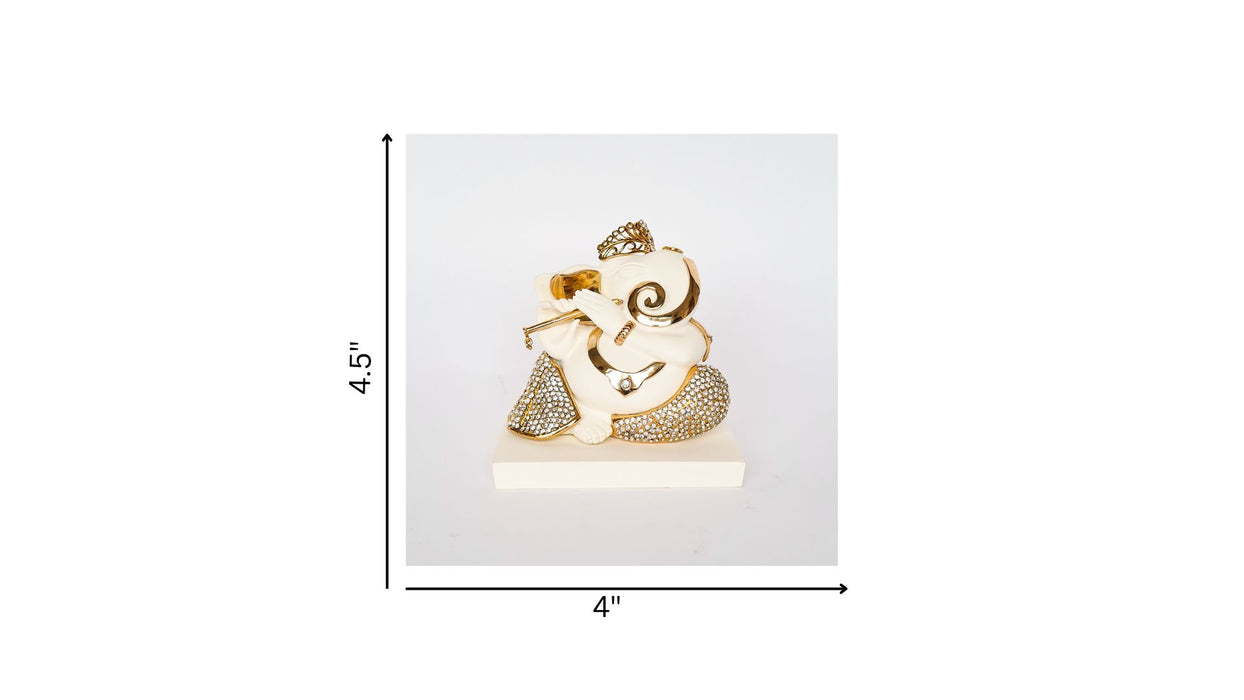Flute Ganesha With Crystal