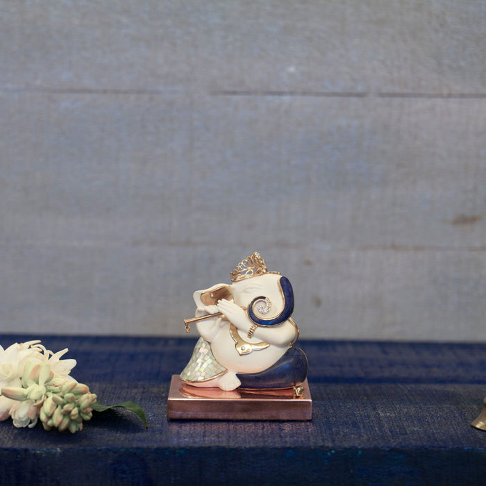Ganesha with Flute (with stone inlay)