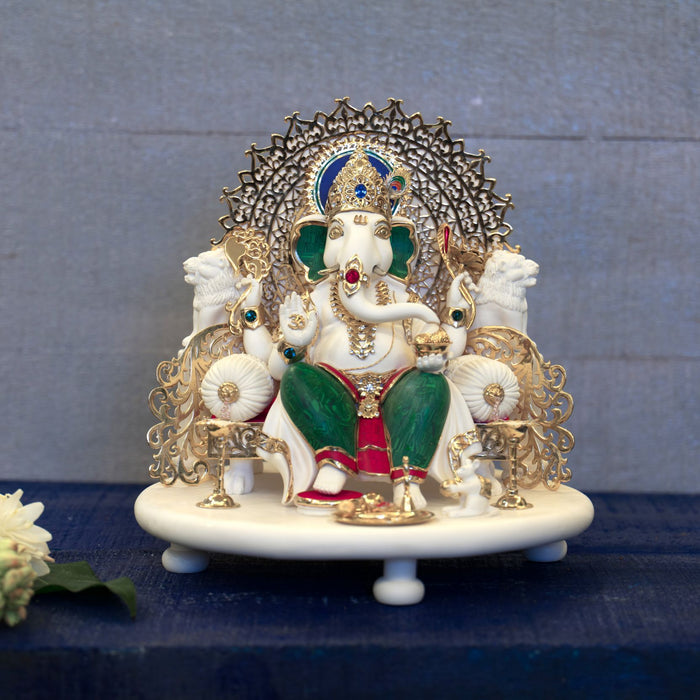 Singhasan Ganesha (with stone inlay, large)