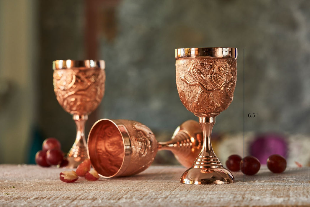 Copper Goblet (Peacock chasing)