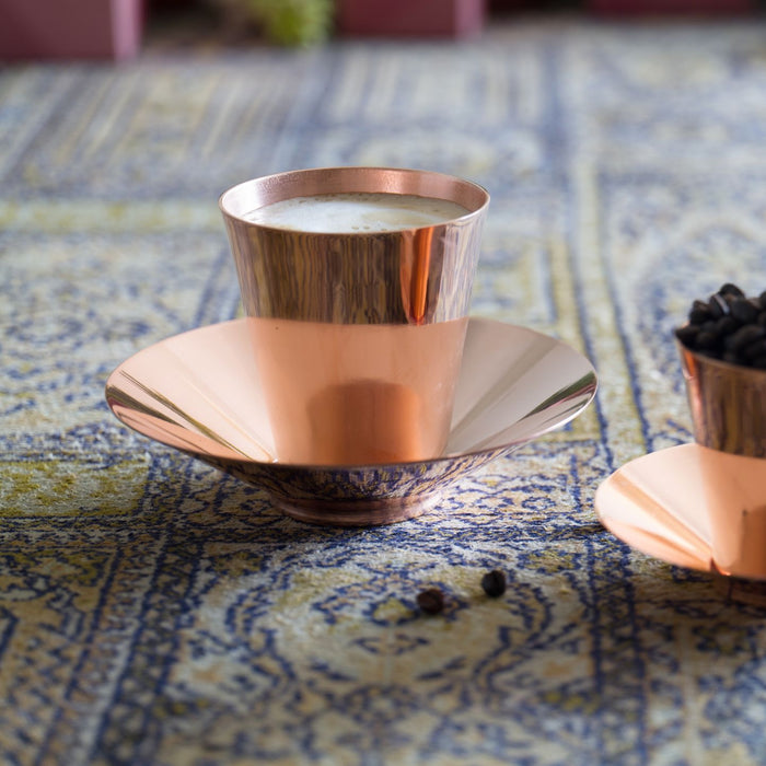 Copper Coffee Cup & Saucer Set (plain, small)