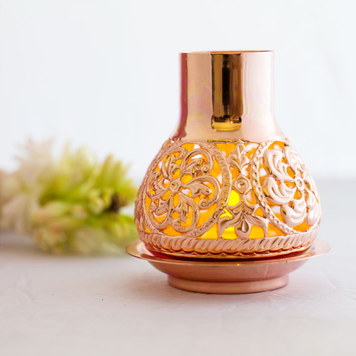 Copper Floral Lamp Jaali Tealight